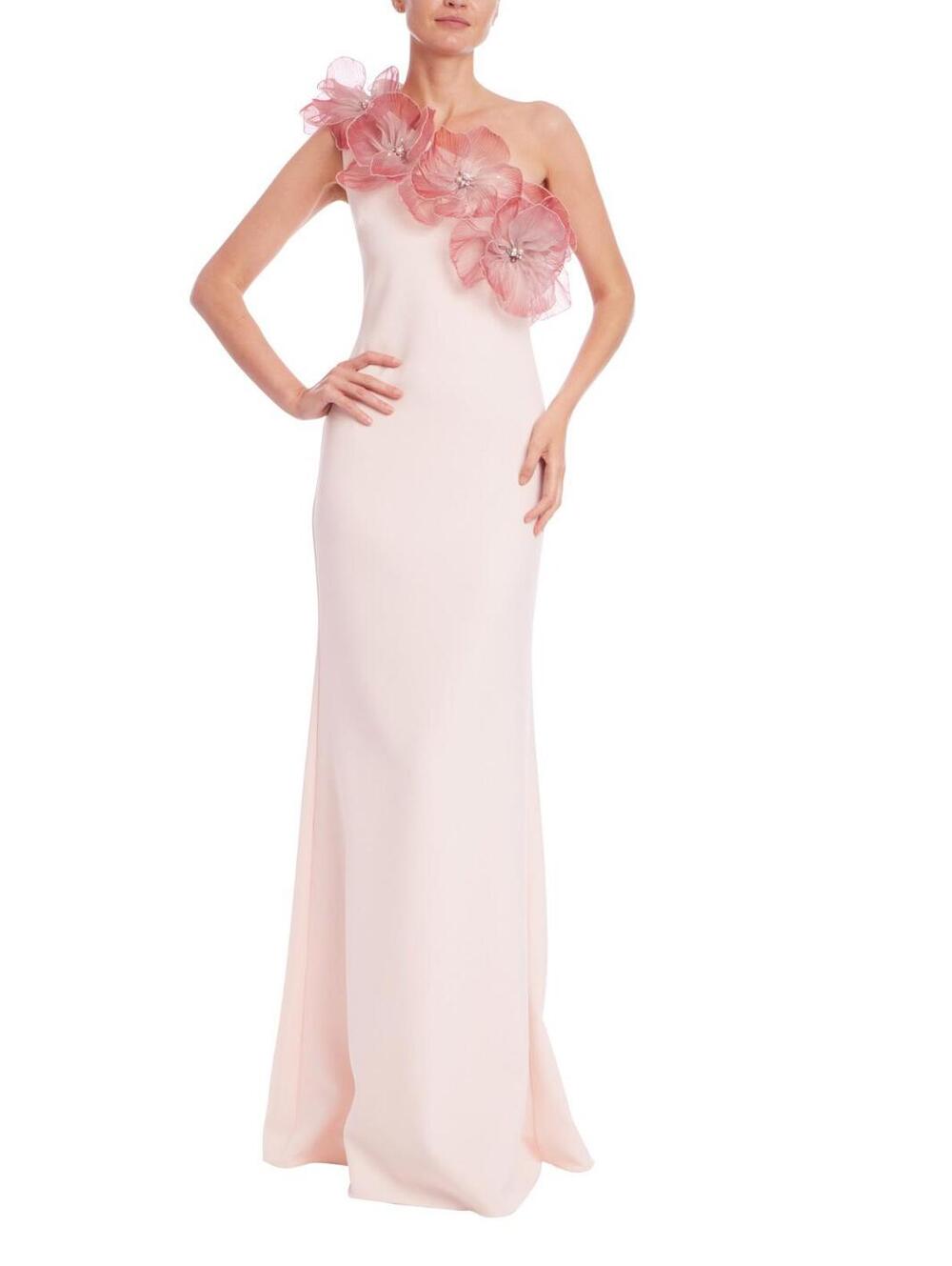 Badgley Mischka EG4505 Blush Multi Gown One Shoulder 3D Flower sz 12 Prom Bridal
